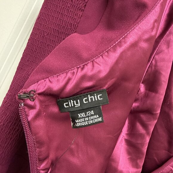 City Chic Plus Size 2X 24 Magenta Off Shouder Midi Cocktail Dress Ripple Love - Picture 8 of 10